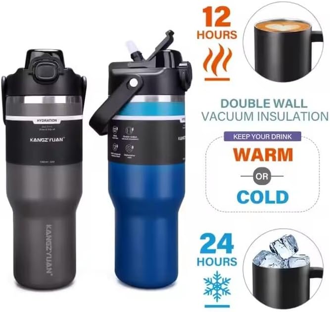Skiennix 32 oz Stainless Steel Insulated Tumbler - 100% Leak-Proof | Stylish Travel Water Bottle with Handle & Straw
