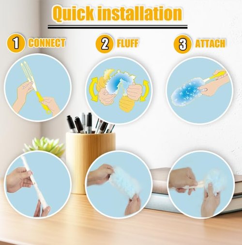 50 Count Duster Refills 360° Heavy Duty Duster Refills Compatible with Swiffer Duster, Multisurface Heavy Duty Duster Replacements with 1 Short Handle and 1 Extenda Handle