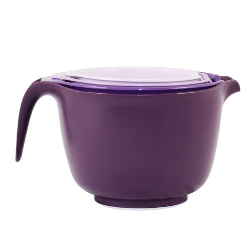 Glad Mixing Bowls with Pour Spout, Set of 4 - Nesting Plastic Bowls (1.2qt, 1.9qt, 2.8qt, and 3qt with Handle) - Non Slip Base, Dishwasher Safe Kitchen Cooking and Baking Supplies, Purple
