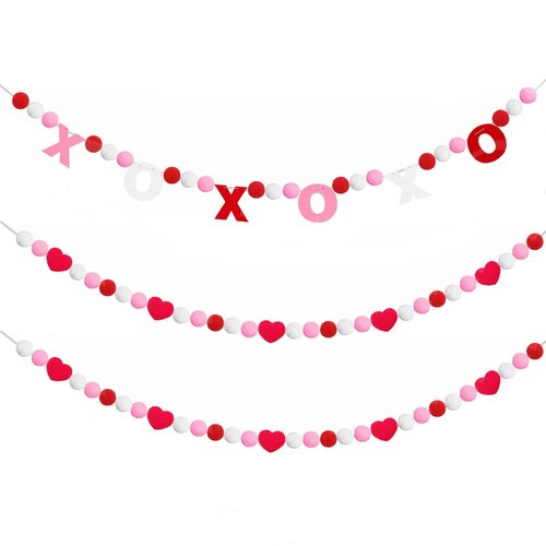 Valentines Day Decorations, 3 PCS Felt Garland with XOXO and Red Heart Shape Garland for Valentine Party, Wedding, Anniversary, Valentines Day Banner for Mantle Fireplace Walls Room Decor