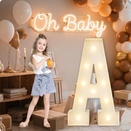 HXWEIYE 3FT Light Up Marquee Letters - Giant Baby Shower & Party Decor | Warm White Mosaic Balloon Frame