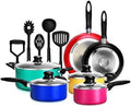 NutriChef 15-Piece Colorful Nonstick Kitchen Cookware Set | Heat Resistant Lacquer Kitchen Ware Pots and Pans Set w/Saucepot, Frying Pans, Pots, Oven Pot, Lids, Utensil