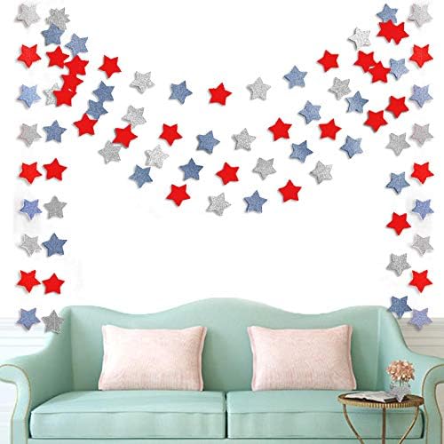 Regine Switzerland 6-Pack Patriotic Star Streamers Garland - Red, White & Blue Bunting for 4th of July Celebrations | 50 Feet