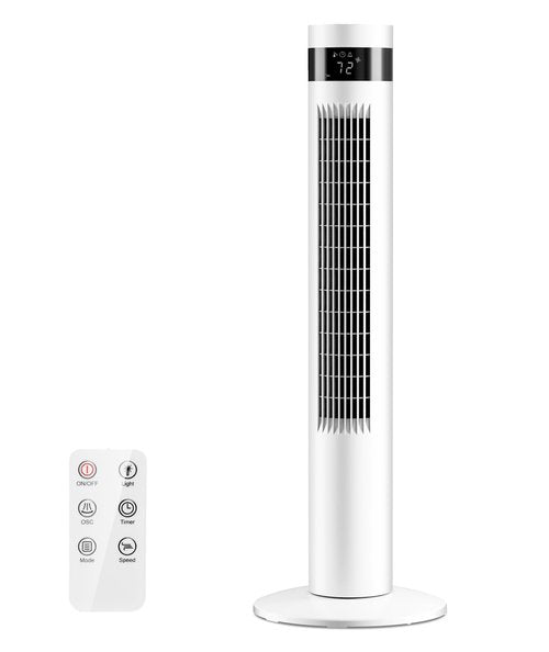 Tower Fan With Remote, Cooling Tower Fans that Blow Cold Air for Bedroom Office, 85° Oscillating Standing Bladeless Floor Fan for Home, 24ft/s Velocity, 3 Modes, 3 Speeds, 12Hrs, 36 inch (White)