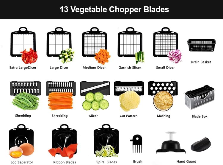 Vegetable Chopper 22-in-1 by [Brand Name] - 8 Blades, Onion Mincer & Egg Slicer | 1.3L Capacity Kitchen Gadget