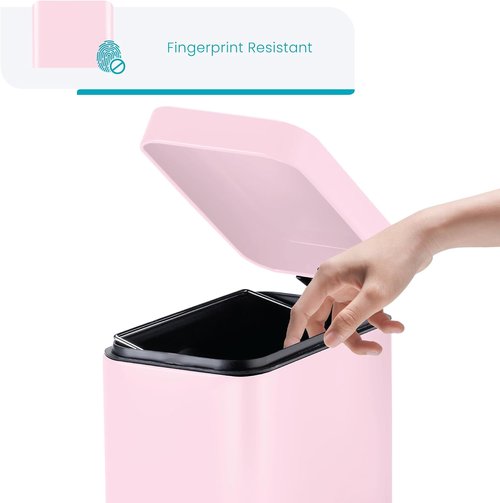 Home Zone Living 1.3 Gallon Bathroom Trash Can - Stainless Steel Wastebasket with Lid & Step Pedal | Matte Pink, Slim Design