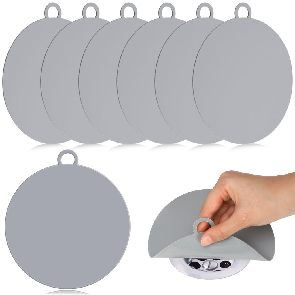 Yinkin 6 Pcs Drain Covers to Keep Bugs Out Silicone Shower Floor Tub Stoppers Bathtub Drain Stoppers Sewer Anti-Odor Mats Deodorizing Plugs for Bathroom(6 x 6 Inch,Round,Grey)