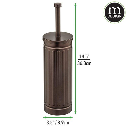 mDesign Metal Compact Toilet Bowl Brush, Rectangle Wastebasket, Garbage Can/Recycling Bin Combo for Bathroom Cleaning/Storage, Holds Tissue, Cotton Balls, Trash, Set of 2 - Bronze