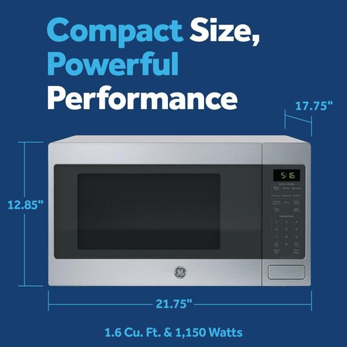 GE Countertop Microwave Oven - 1.6 Cu. Ft. Capacity | 1,150 Watts with 8 Auto Cooking Settings & Child-Lock
