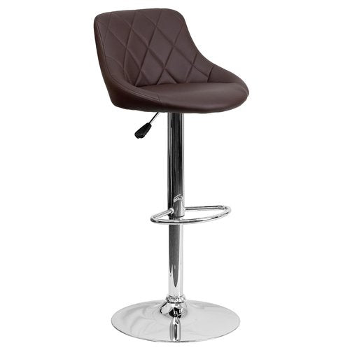 Flash Furniture Contemporary Brown Vinyl Bucket Seat Adjustable Height Barstool with Diamond Pattern Back and Chrome Base
