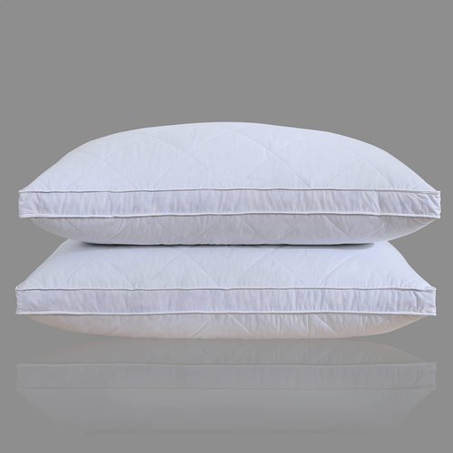 Three Geese Pack of 2 White Goose Feather Polyester Bed Pillows Queen/Standard Size- Soft 600 Thread Count 100% Cotton, Medium Firm,Soft Support Surround Fill Polyester,White Solid