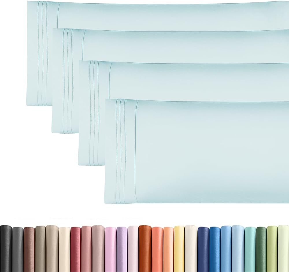 Skiennix Body Pillowcases Set of 4 | Soft & Breathable 20x54 Long Pillow Covers - Fade-Free, Machine Washable - Ice Blue