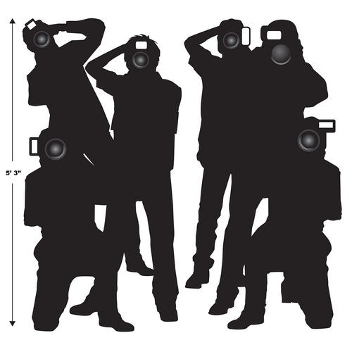 Beistle Paparazzi Cutouts – 4-Count Thin Printed Clear Plastic Hollywood Photographer Wall Backdrop Decorations for Awards Night Parties Celebrity Photo Props and VIP Event Décor, 5'3"