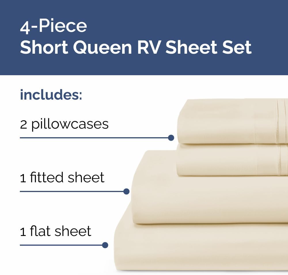 Skiennix Short Queen Size 4-Piece Sheet Set - Soft, Breathable & Cooling Bedding - Oeko-Tex Certified - Wheat Color