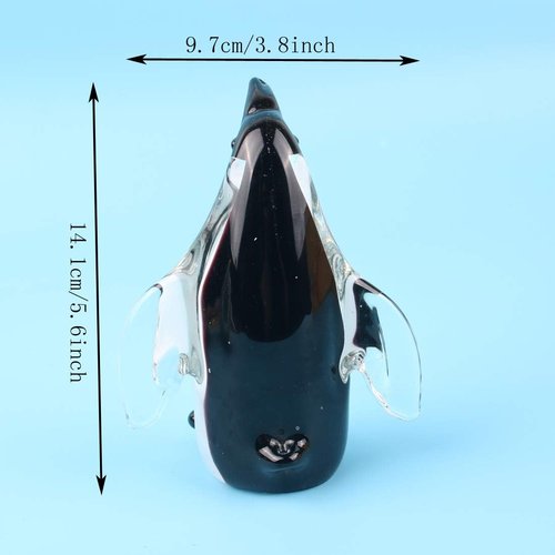Hophen Glass Penguin Figurine - Handmade Blown Crystal Sculpture | White & Black Collectible Desk Decor