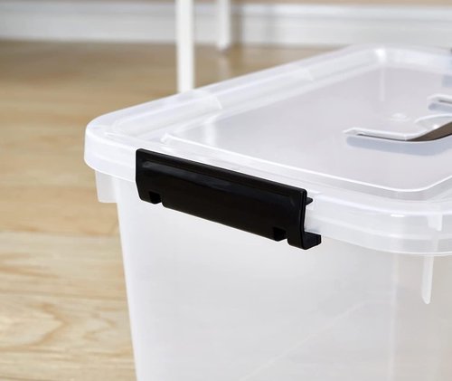 Clear Storage Latch Box - 12 Quart Plastic Organizing Bin with Lid & Black Handles | 6-Pack