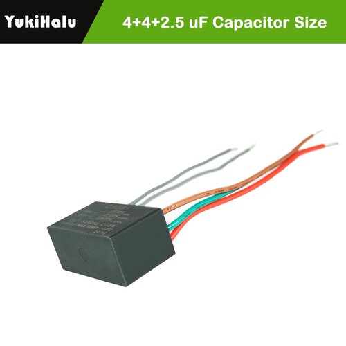 YukiHalu Ceiling Fan Pull Chain Switch 3 Speed 4 Pre-Installed Wires, Ceiling Fan Capacitor CBB61 4uf + 4uf + 2.5uf 5 Wires 250V, Light Switch for Fan and Light (‎ZE-208s Nickel, 4+4+2.5uF)