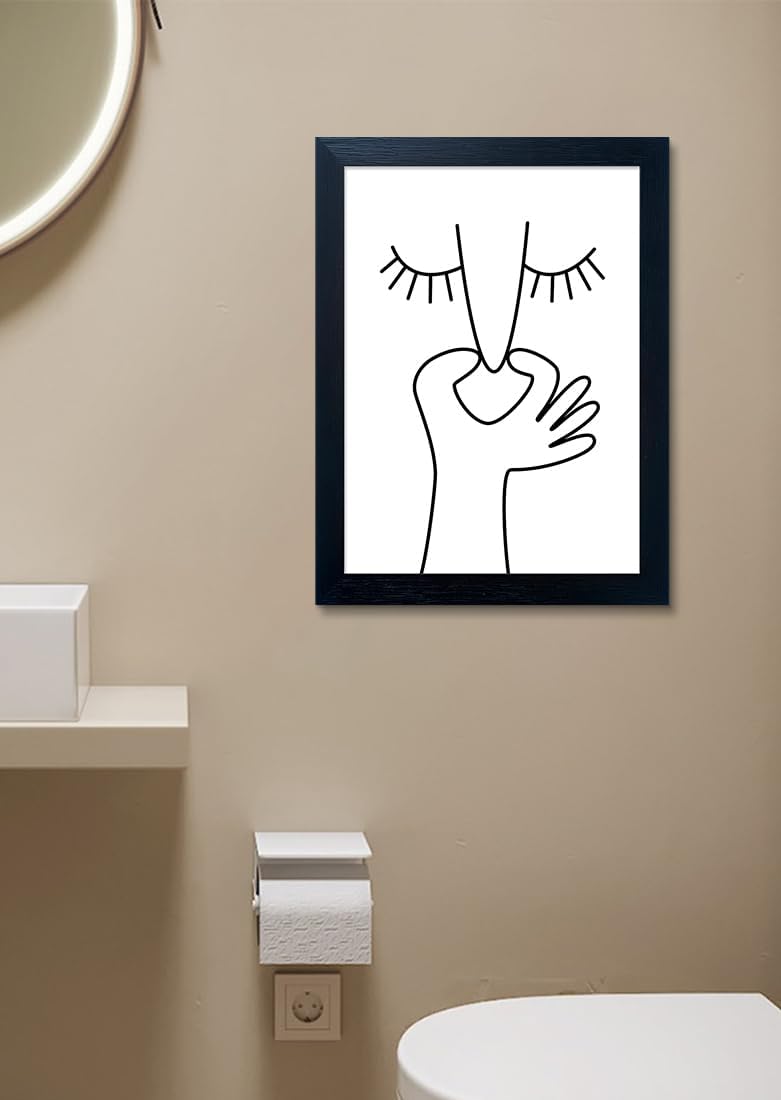 Regine Switzerland Funny Bathroom Wall Art - Black and White Framed Toilet Print Decor