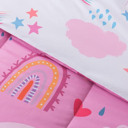 qjmiaofang Rainbow Comforter Set Kids Zipper Bedding Twin for Girls Flower Zip Up Bedding with Sheets Soft Microfiber Princess Themed Rainbow All in One Zipper Bed Set with Fitted Sheet for Home Decor