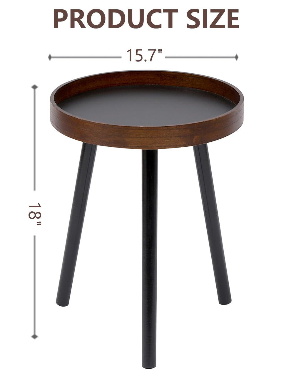GTIWROTN Small Round Side Table, Solid Wood End Table with 3 Metal Legs, Modern Accent Table Circle Coffee Table for Living Room Bedroom Office and Small Spaces, 15.7 * 15.7 * 18 inch