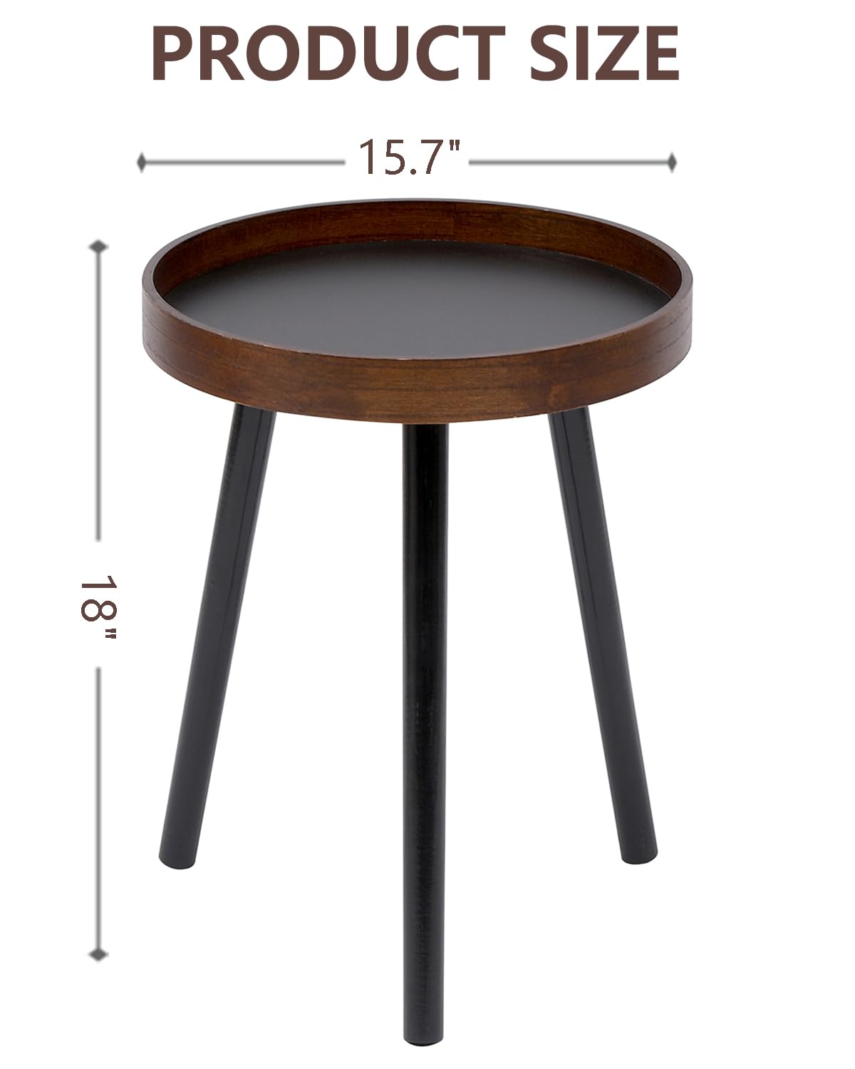GTIWROTN Small Round Side Table, Solid Wood End Table with 3 Metal Legs, Modern Accent Table Circle Coffee Table for Living Room Bedroom Office and Small Spaces, 15.7 * 15.7 * 18 inch