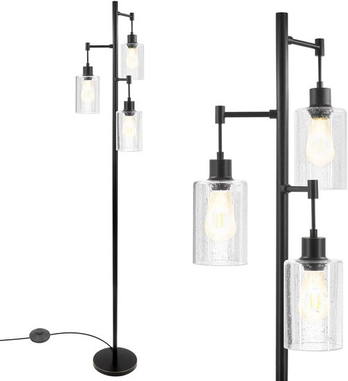 Eietonte 3 Pack Clear Seeded Glass Lamp Shades, 5.9in Height, 3.9in Diameter, 1.7in Fitter, Cylinder Bubble Glass Shade Covers, Seeded Glass Replacement for Pendant Light Chandelier Wall Sconce