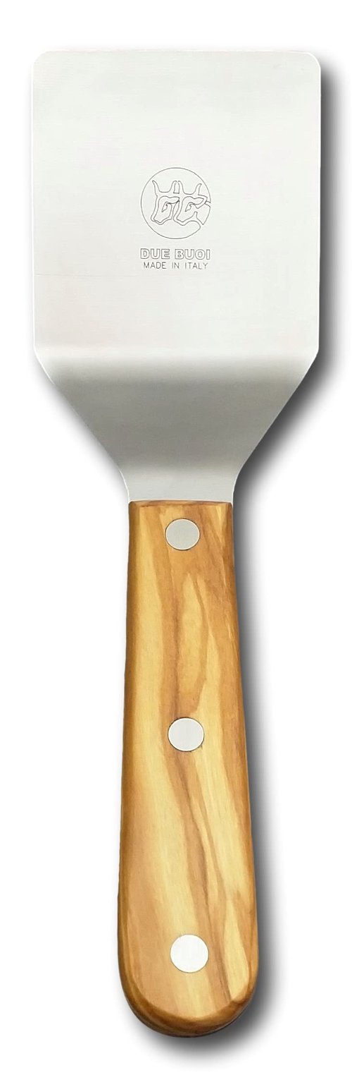 DUE BUOI Olive Wood Handle Small Spatula - dimension 2.56" X 2.56" - Stainless steel - Kitchen bbq grill griddle pastry - Full Tang Triple Riveted.