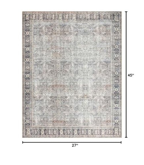 Loloi Wynter Collection WYN-07 Grey/Charcoal 2'-3" x 3'-9" Accent Rug, .13" Thick, Area Rug, Soft, Durable, Printed, Vintage Inspired, Low Pile, Non-Shedding, Easy Clean, Living Room Rug