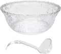 Premium Large Clear Punch Bowl Plastic Lightweight 2 Gallon with Clear Plastic Serving Ladle 5 oz Embroidered Design 8 Quart Serving Bowl