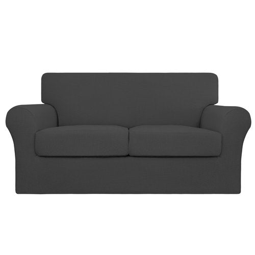 Easy-Going Couch Cover, Stretch Loveseat Cover with 2 Cushion Covers, Washable Spandex Jacquard Fabric, Elastic Furniture Protector for Pets, Kid (Medium, Dark Gray)