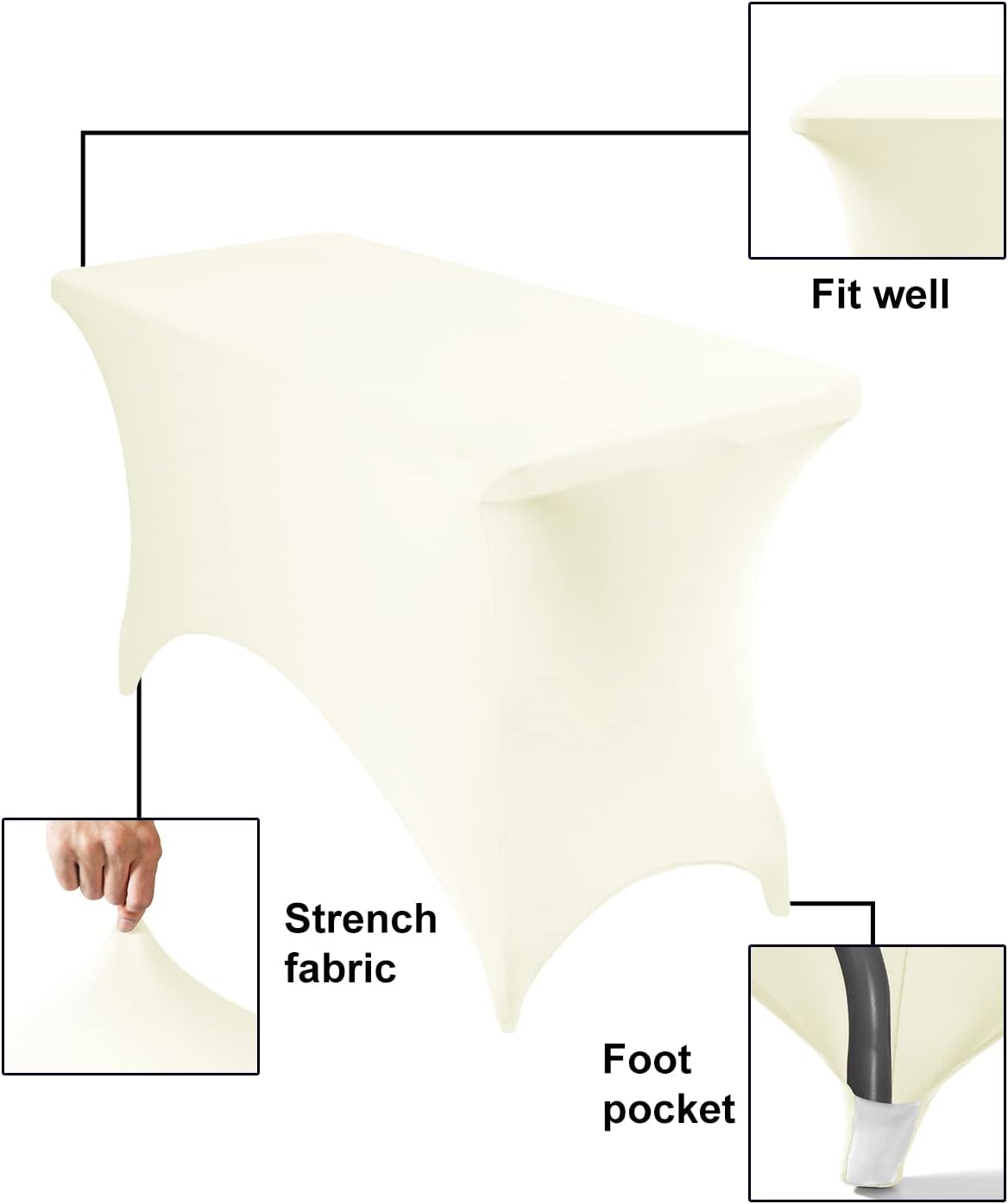 Spandex 4ft Waterproof Table Cover - Ivory | Perfect for Parties, Weddings & Events
