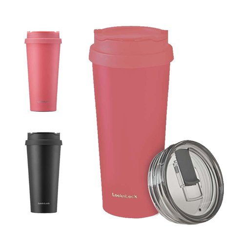 LocknLock Clip Tumbler Yellowish Red (Pink) 18oz Coffee Tumbler with Leak Proof Lid, BPA-Free Double Wall Stainless Steel Vacuum Insulated Travel Mug Valentines Day Gifts