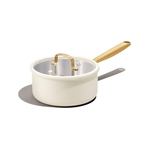 CAROTE 2Qt Stainless Steel Saucepan, Non-Toxic Cookware with Lids,Outer Ceramic Layer,Small Cooking Pot, Even Heating, Fits All Stoves,Oven & Dishwasher Safe,White