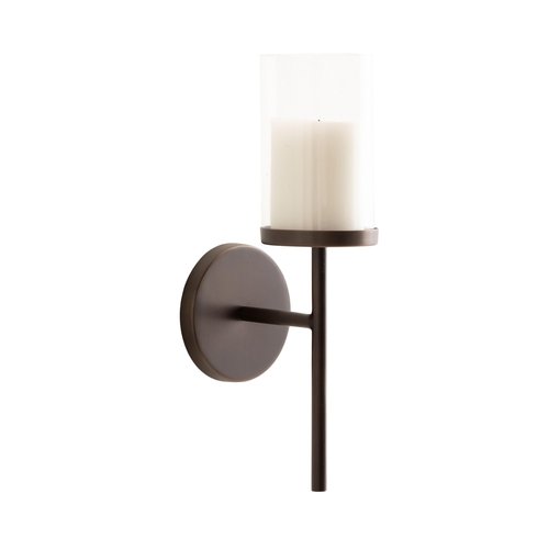 Kate and Laurel Blaise Transitional Metal Wall Sconce; 5 x 6 x 14; Antique Bronze; Modern Round Candle Holder with Removable Glass Cylinder for Flameless Candles
