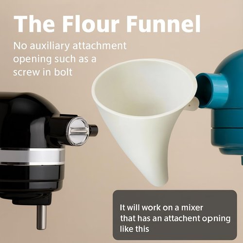 Flour Funnel for Ktichen Aid Mixer, Easy-Pour Funnel for Dry and Wet Ingredients Like Flour, Sugar and Eggs, Prevents Overflow and Mess for Clean Kitchen Counter, Easy to Clean (White)