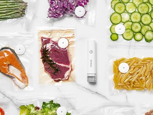 ZKIRON OneTouch Handheld Vacuum Sealer with 12 Reusable Vacuum Bags – Compact Food Sealer with Detachable Transparent Suction for Sous Vide, Meal Prep & Kitchen Storage, Portable Food Saver
