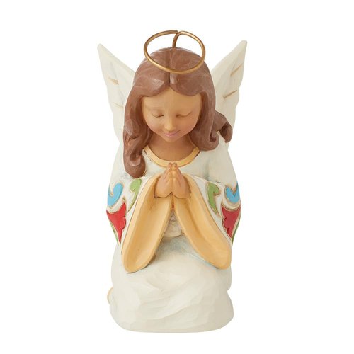 Enesco Jim Shore Heartwood Creek Kneeling Praying Angel Miniature Figurine- Stone Resin Hand Crafted Collectible Angel Figurines Home Decor Statue, 4.33 Inch