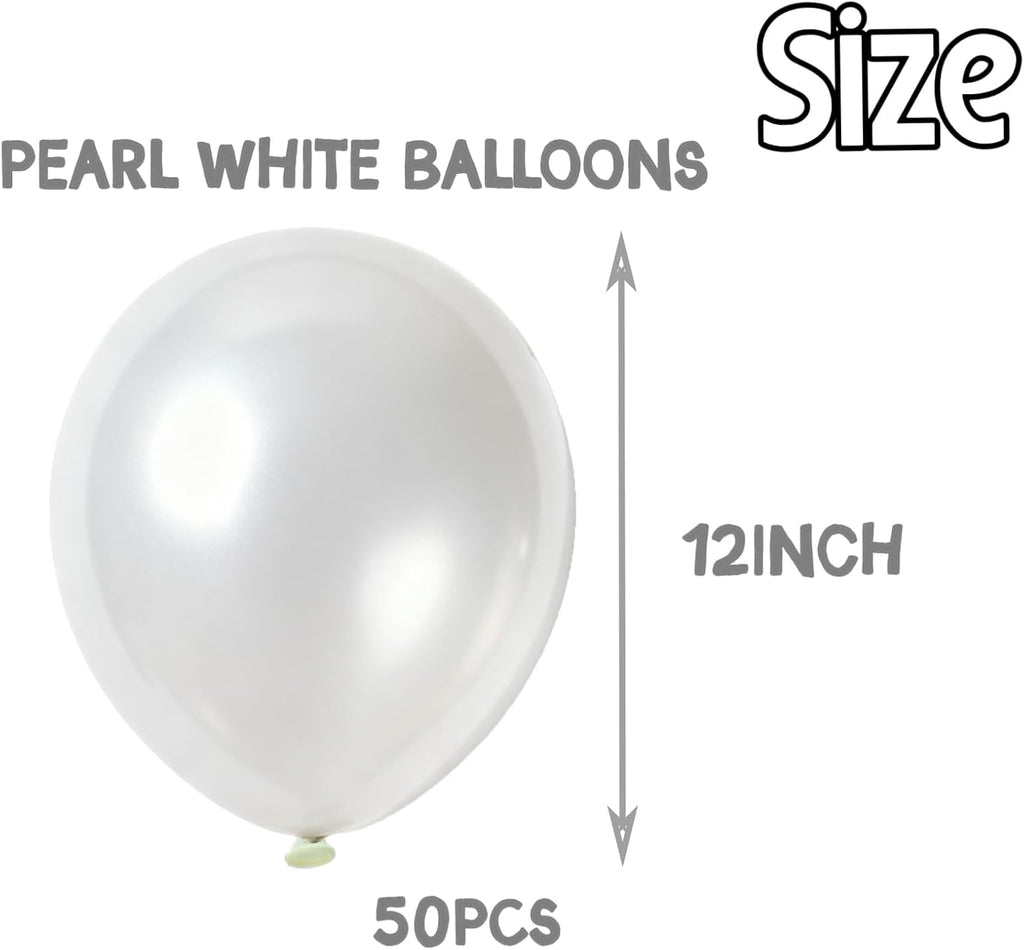 Pearl White Balloons - 12 Inch Matte Latex Balloons for Weddings, Birthdays & Baby Showers | 50PCS