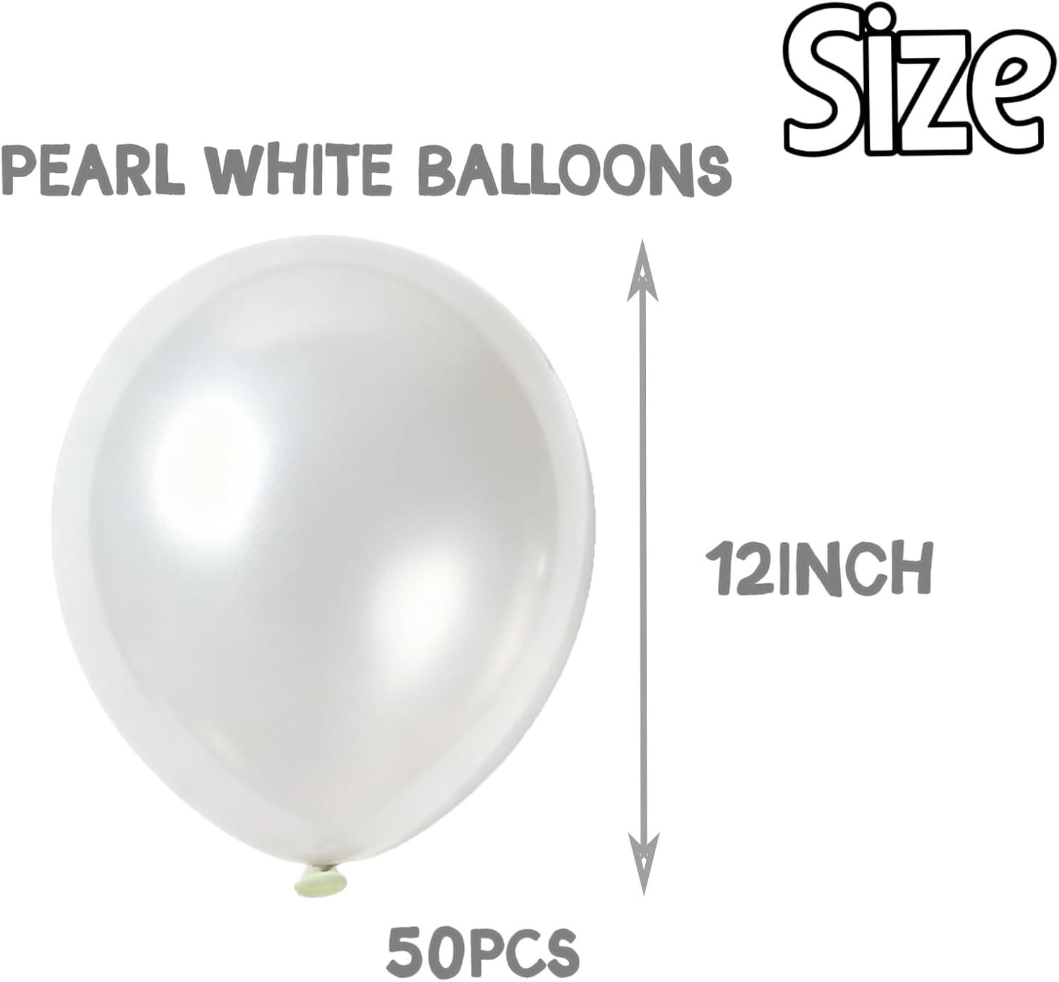 Pearl White Balloons - 12 Inch Matte Latex Balloons for Weddings, Birthdays & Baby Showers | 50PCS