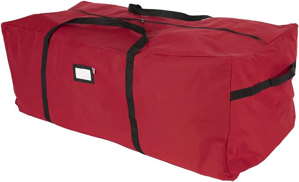 Santa's Bags Red Duffle Bag - X-Large 9 Foot Christmas Tree Storage Bag for Artificial Trees - Durable 300D Poly-Blend Fabric with ID Tag Holder