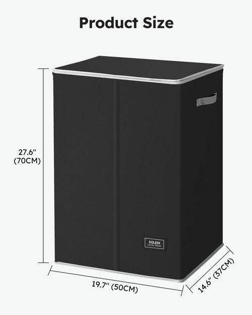 SOLEDI Laundry Hamper with Lid 130L Large & Tall Collapsible Laundry Basket, Clothes Hamper with Bag Removable Easy to Carry, Dirty Hampers for Bedroom, Bathroom, Dorm, College, Black