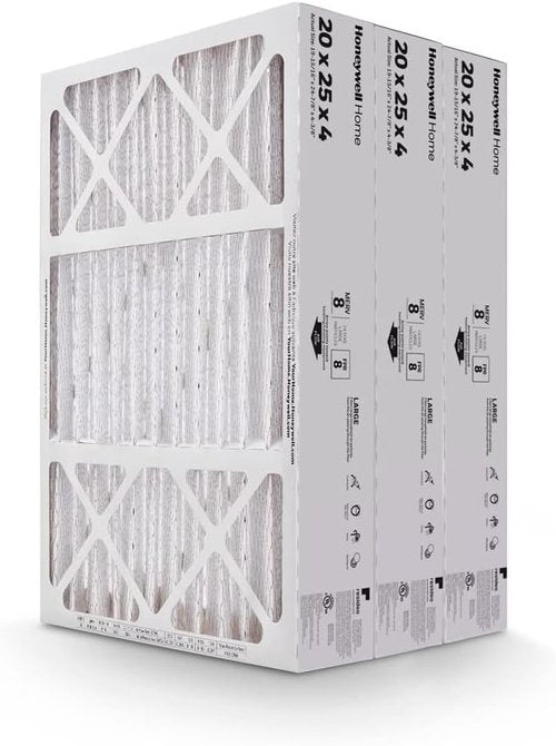 Honeywell Home AC Furnace Air Filter - MERV 8, 20x25x4, 3-Pack | Actual Dimensions: 19.94 x 24.87 x 4.38 in.