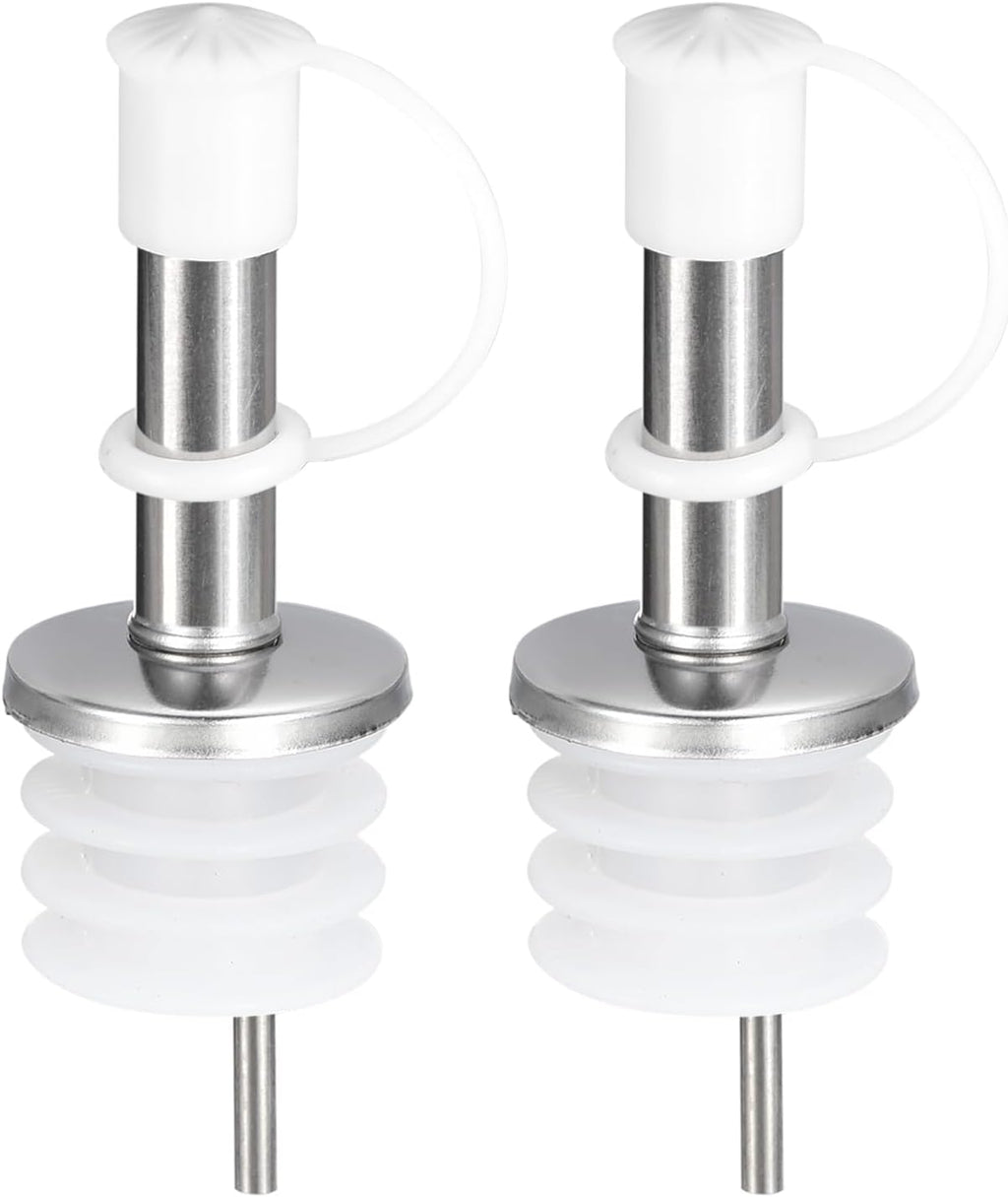 uxcell Stainless Steel Bottle Pourers, 2Pcs Olive Oil Spout with Rubber Dust Caps, Wine Pourers Liquor Pour Spouts for Wine Liquor Coffee Vinegar Bottles (White)