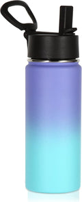Volhoply 18oz Kids Insulated Water Bottle - Stainless Steel with Straw Lid | Double Wall Vacuum Flask (Purple Blue)