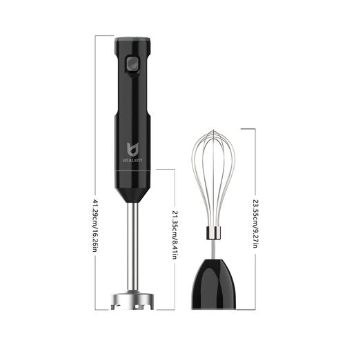 Cordless Hand Blender, UTALENT Variable Speed Immersion Blender handheld Rechargeable, with USB-C Charging Cable, Egg Whisk, for Smoothies, Milkshakes, Hummus and Soups – Black