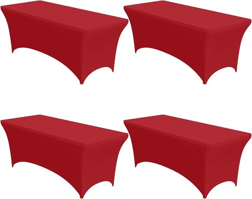 4-Pack Red Spandex Tablecloths - Stretch Fitted 72"x30"x30" Covers for 6ft Rectangle Tables | Wrinkle-Resistant for Weddings & Events