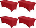 4-Pack Red Spandex Tablecloths - Stretch Fitted 72"x30"x30" Covers for 6ft Rectangle Tables | Wrinkle-Resistant for Weddings & Events