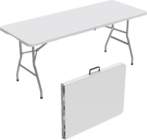 Allpop 6Ft Folding Table - Portable Indoor/Outdoor Plastic Dining Table with Carrying Handle | White