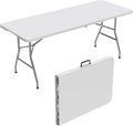 Allpop 6Ft Folding Table - Portable Indoor/Outdoor Plastic Dining Table with Carrying Handle | White