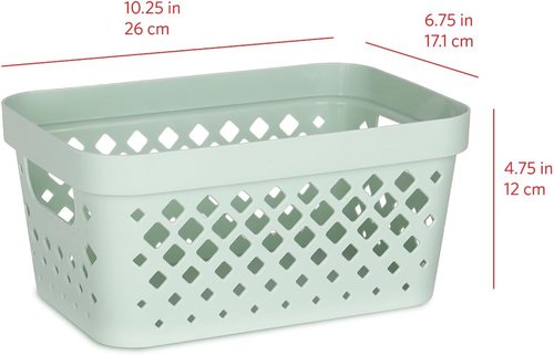 Glad Plastic Baskets - Set of 6 Organizing Bins for Pantry, Bathroom & Linen Closet | 1 Gallon, Sage
